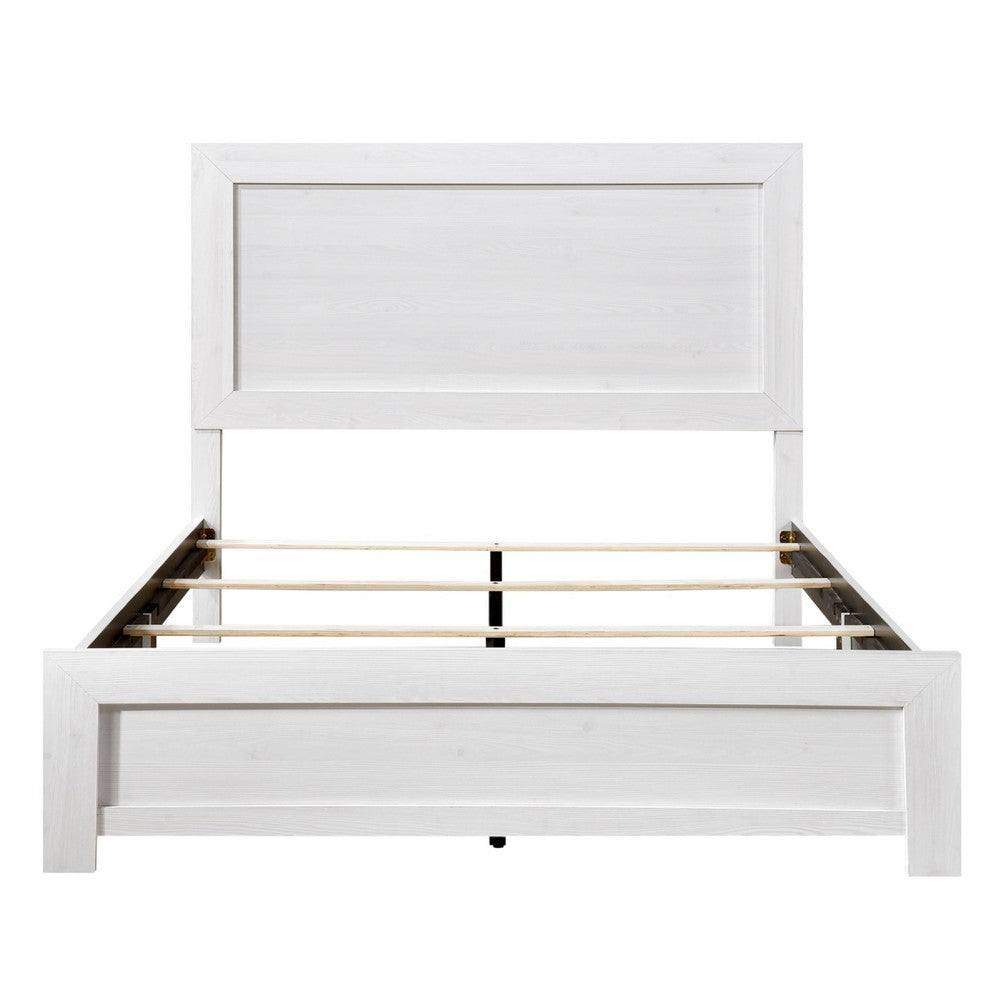 Eby Queen Size Bed | Modern Panel Design | 3D White Veneer & Wood