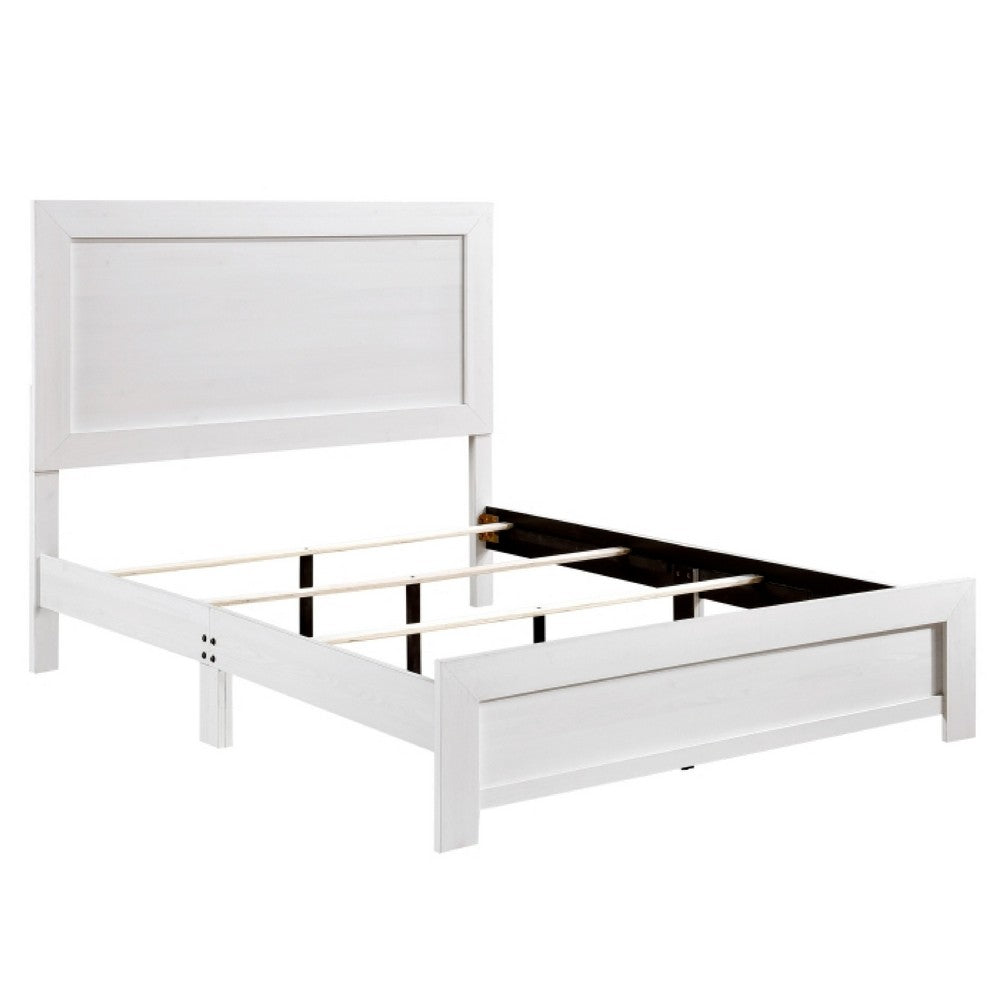 Eby Queen Size Bed | Modern Panel Design | 3D White Veneer & Wood