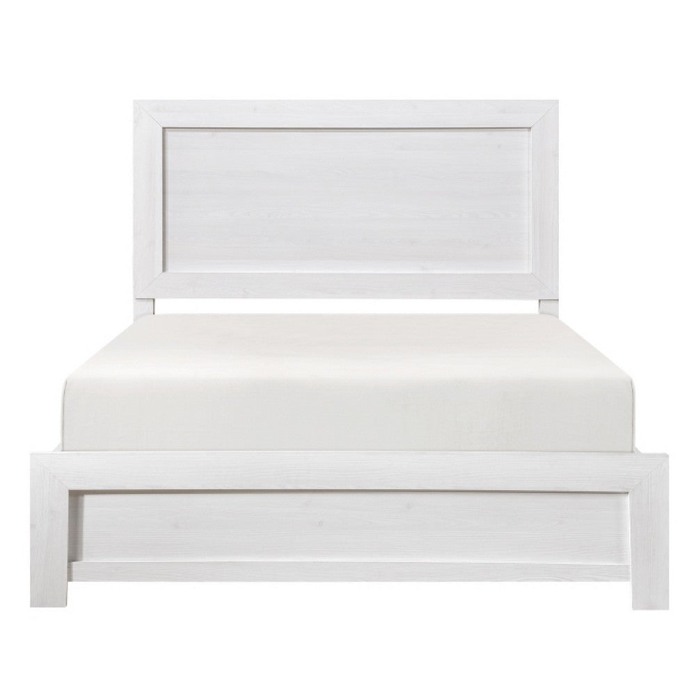 Eby Queen Size Bed | Modern Panel Design | 3D White Veneer & Wood