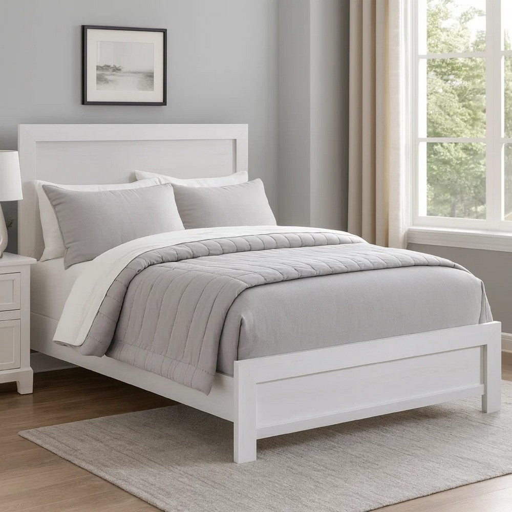 Eby Queen Size Bed | Modern Panel Design | 3D White Veneer & Wood