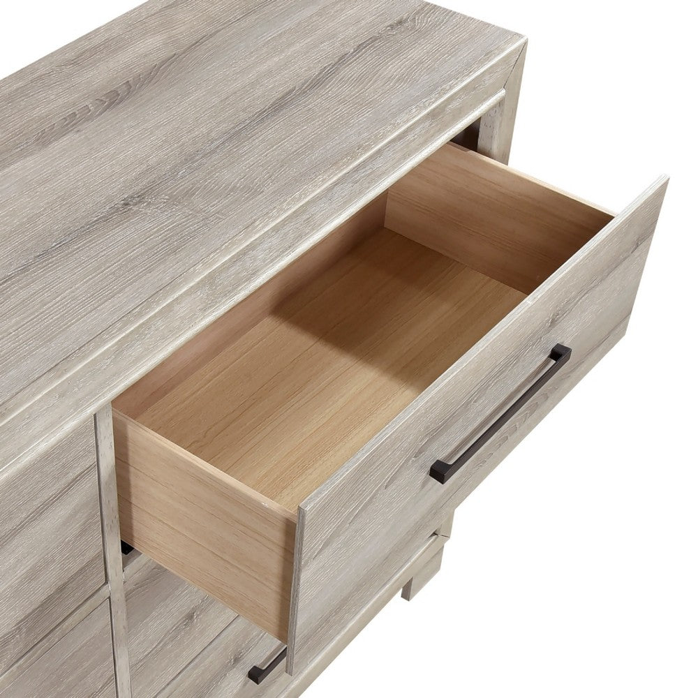 Evy 59" Wide Dresser | 6 Drawers w Antique Brass Handles | Gray Melamine