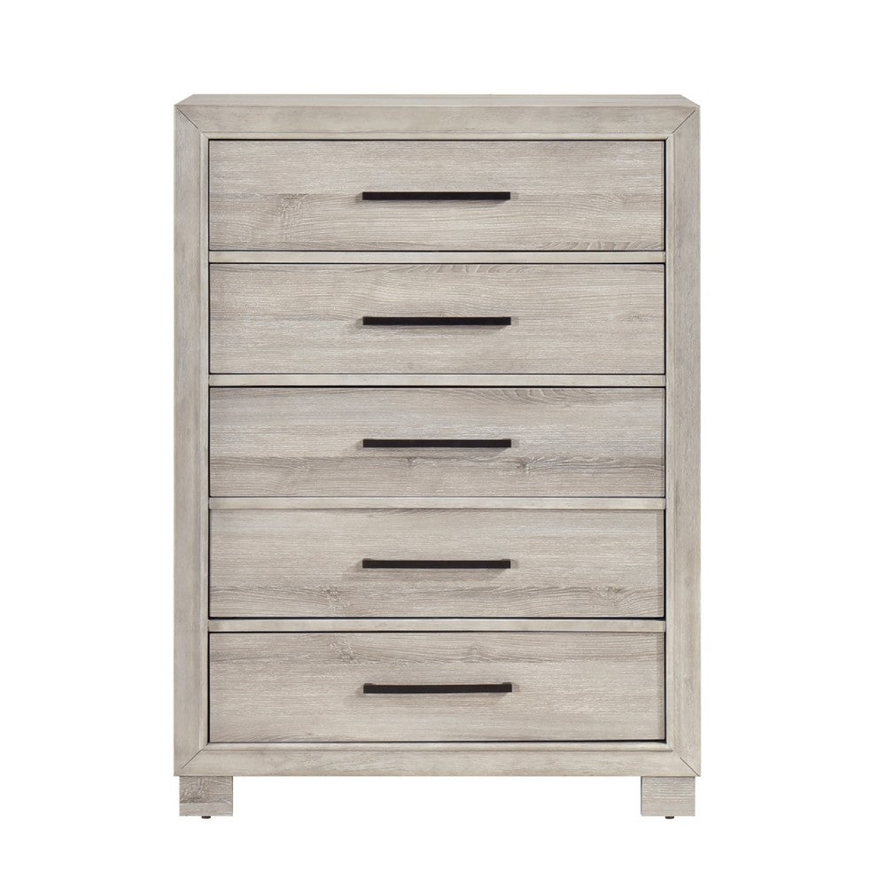 Evy Tall Dresser Chest | 5 Drawers w Antique Brass Handles | Gray Melamine