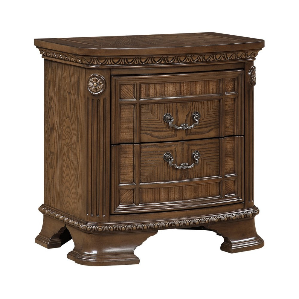 Brix Nightstand | 2 Drawers w Dark Bronze Drop Handles | Dark Brown