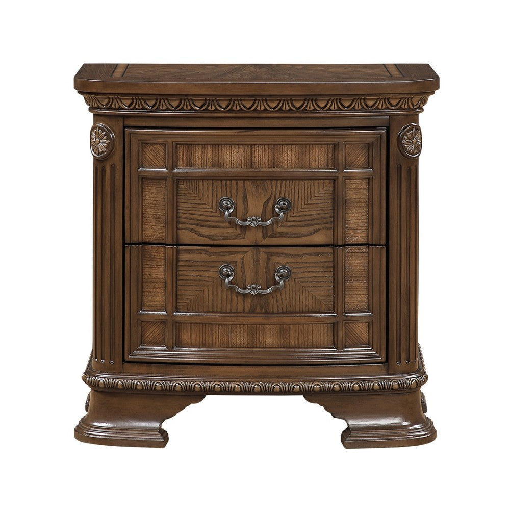 Brix Nightstand | 2 Drawers w Dark Bronze Drop Handles | Dark Brown