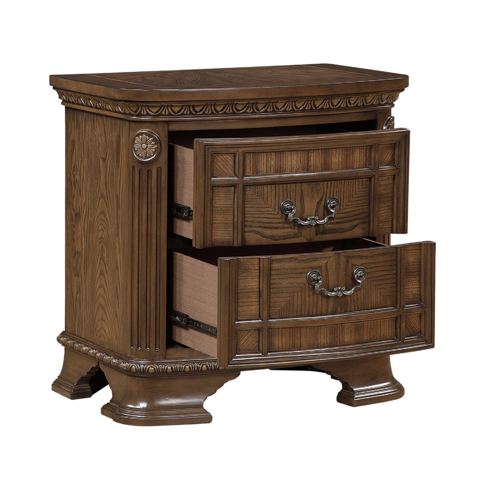 Brix Nightstand | 2 Drawers w Dark Bronze Drop Handles | Dark Brown
