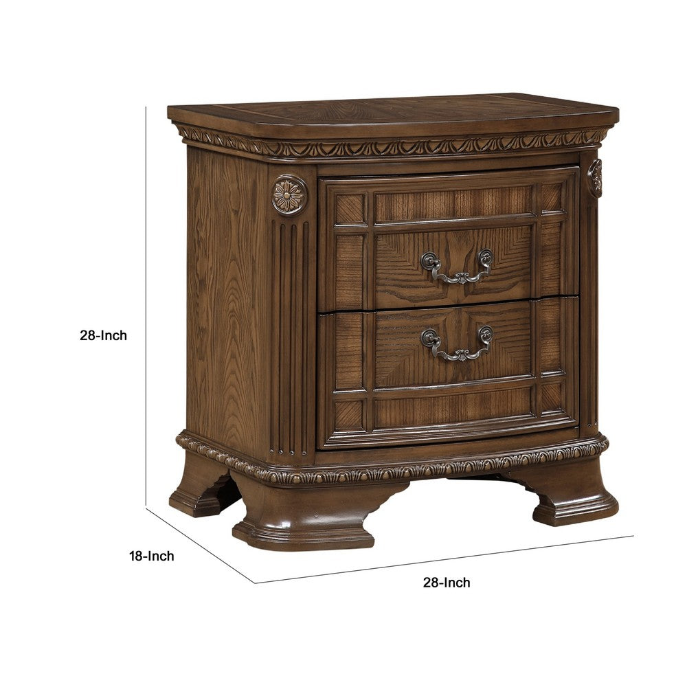 Brix Nightstand | 2 Drawers w Dark Bronze Drop Handles | Dark Brown