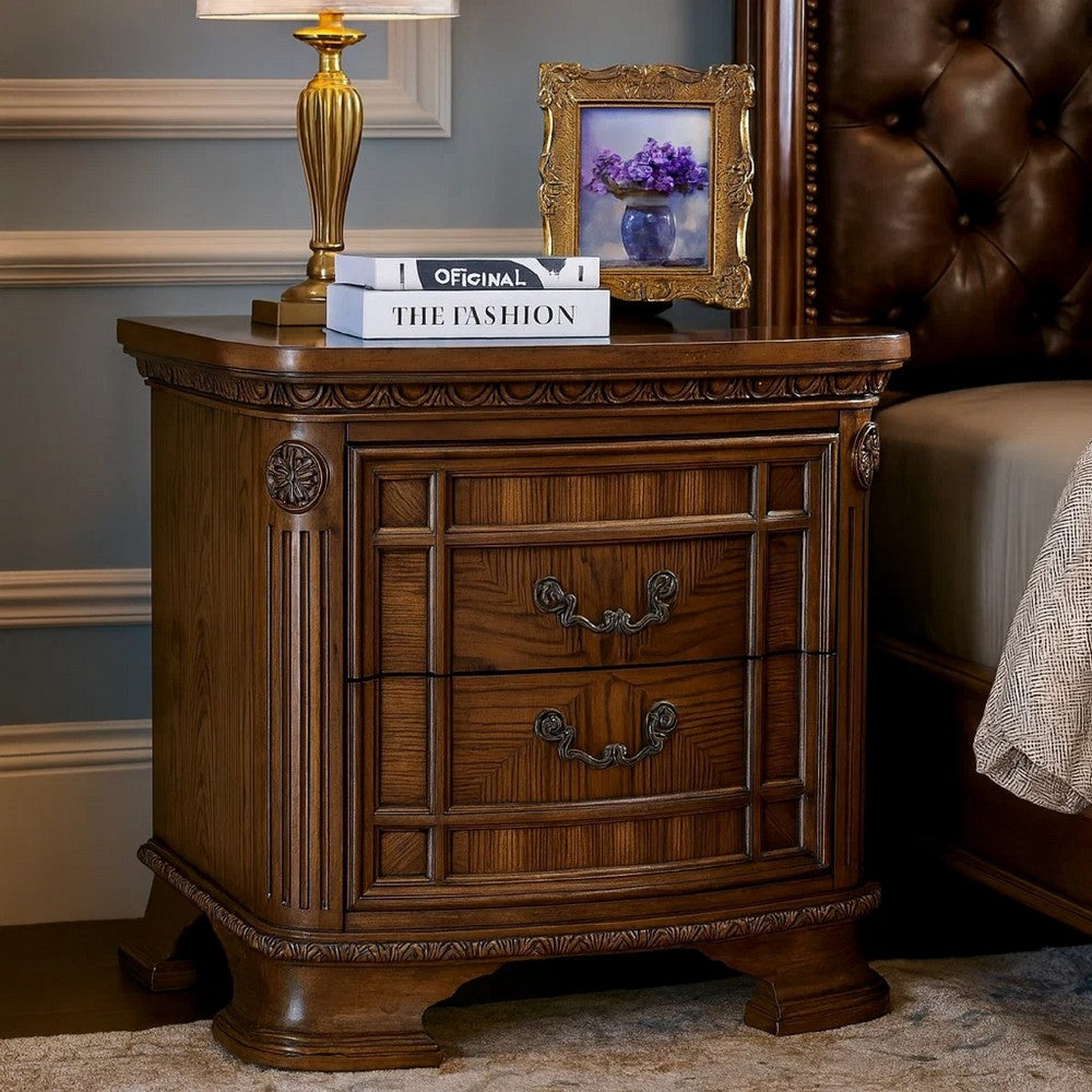 Brix Nightstand | 2 Drawers w Dark Bronze Drop Handles | Dark Brown