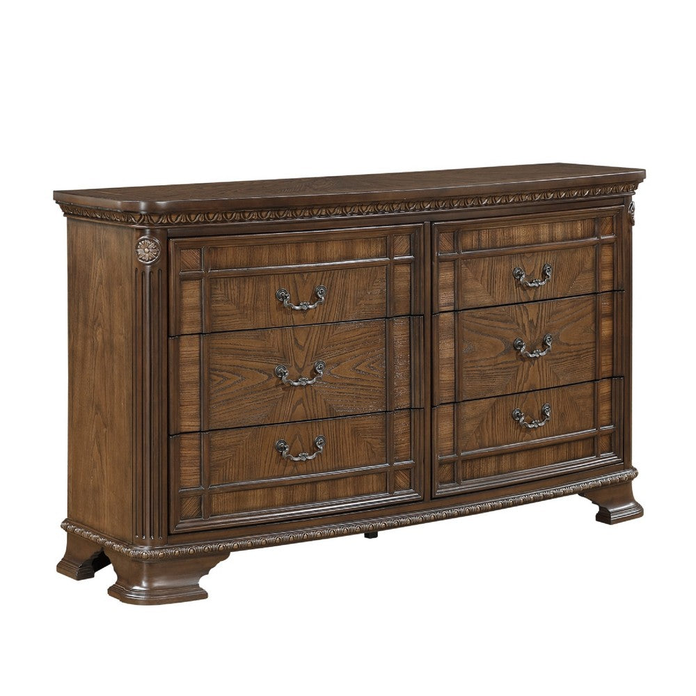 Brix Wide Dresser 66" | 6 Drawers w Bronze Drop Handles | Dark Brown