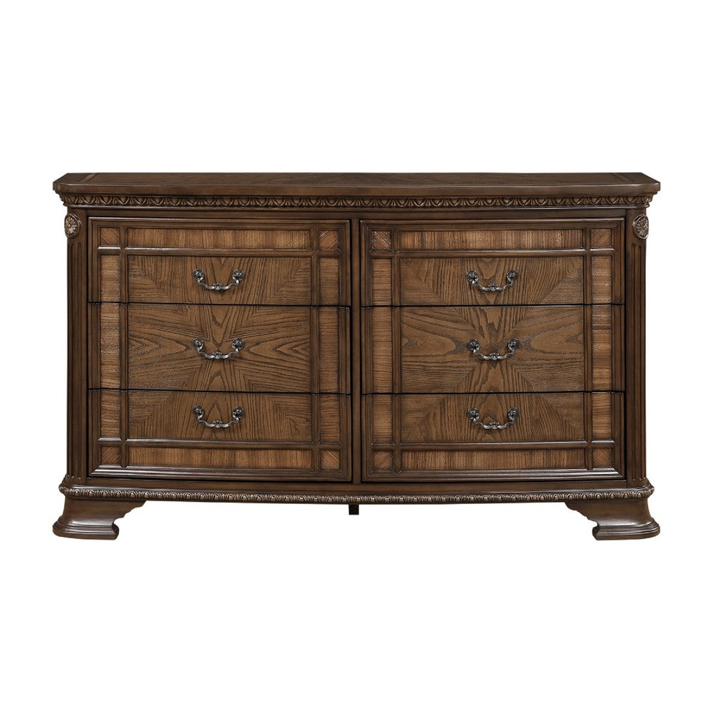 Brix Wide Dresser 66" | 6 Drawers w Bronze Drop Handles | Dark Brown
