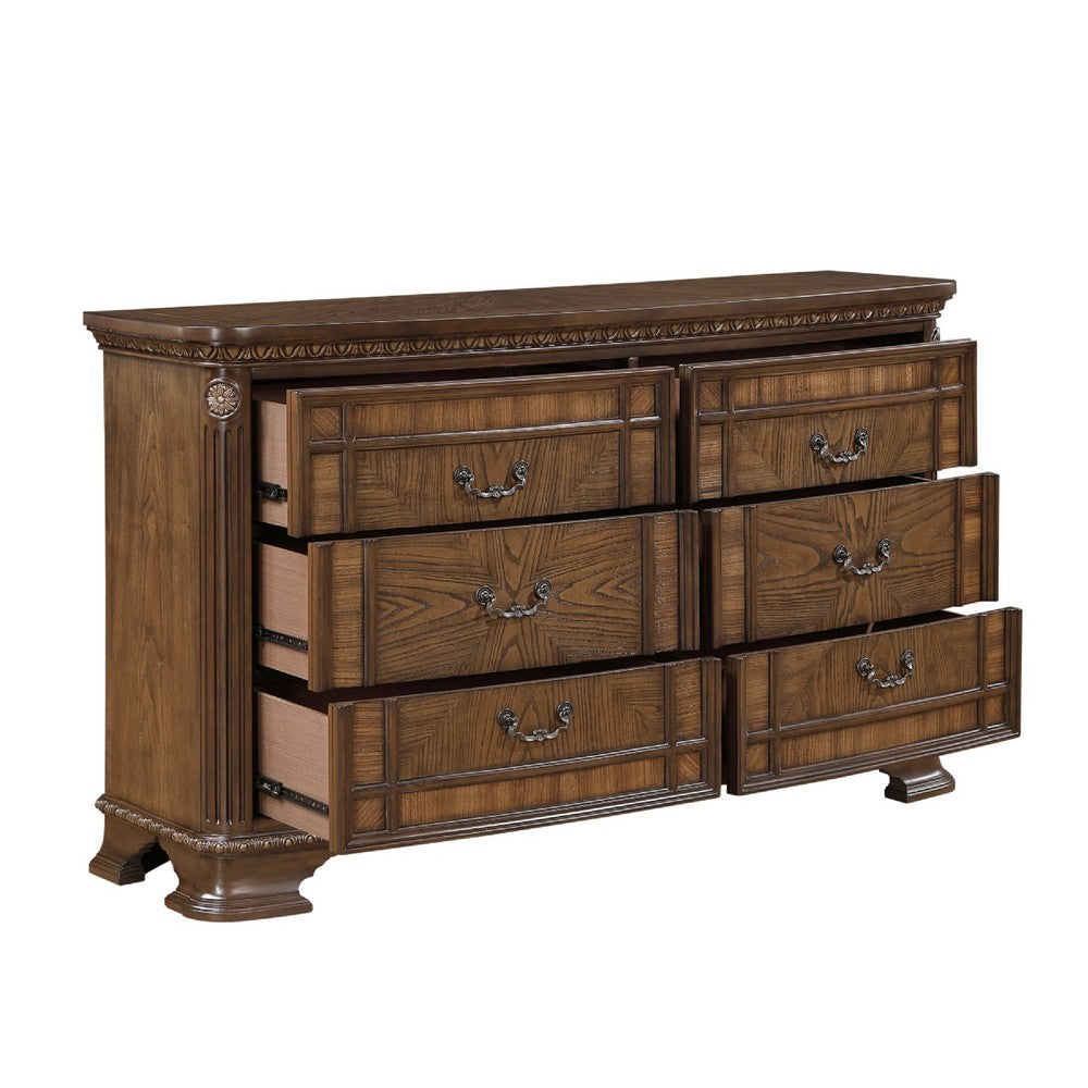 Brix Wide Dresser 66" | 6 Drawers w Bronze Drop Handles | Dark Brown