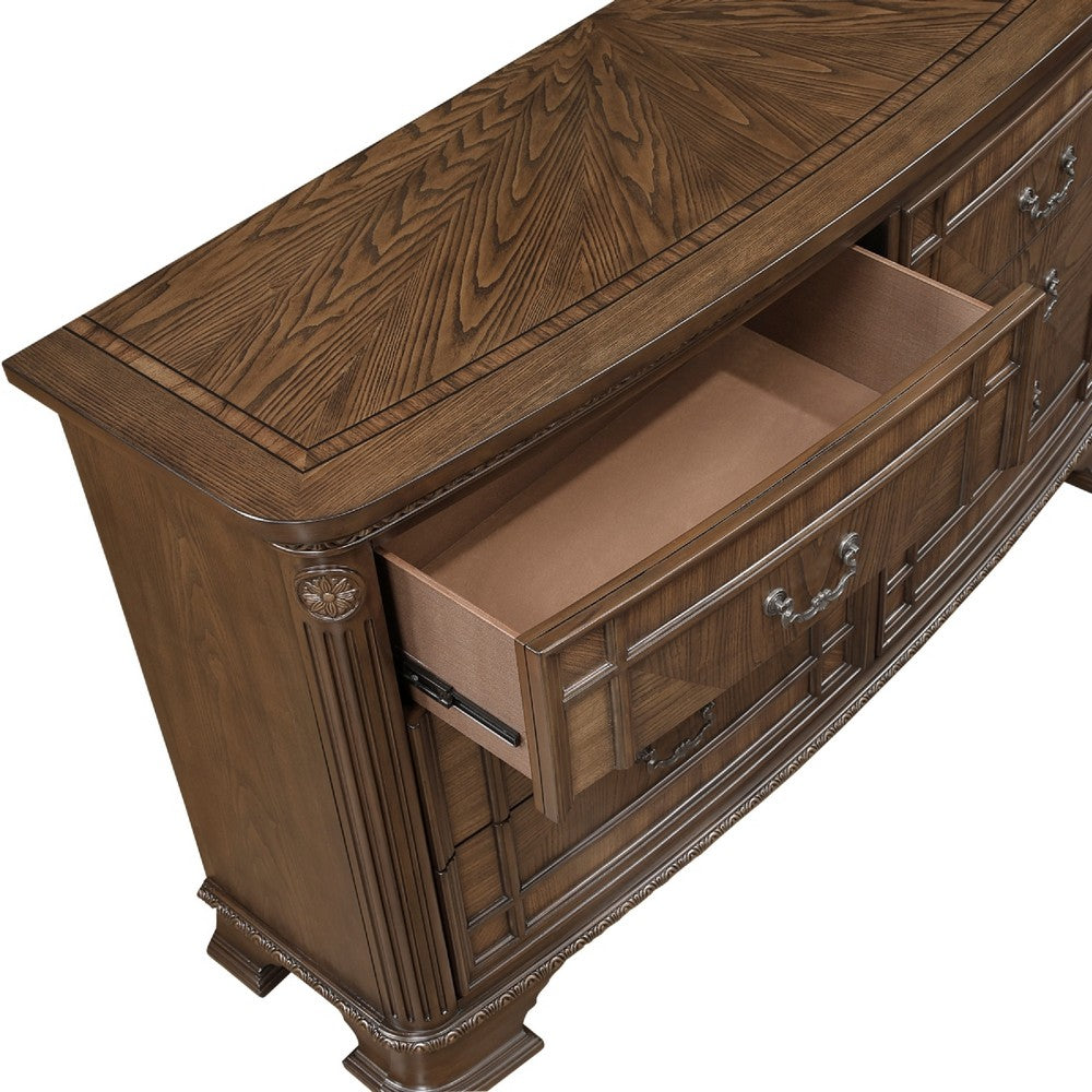 Brix Wide Dresser 66" | 6 Drawers w Bronze Drop Handles | Dark Brown