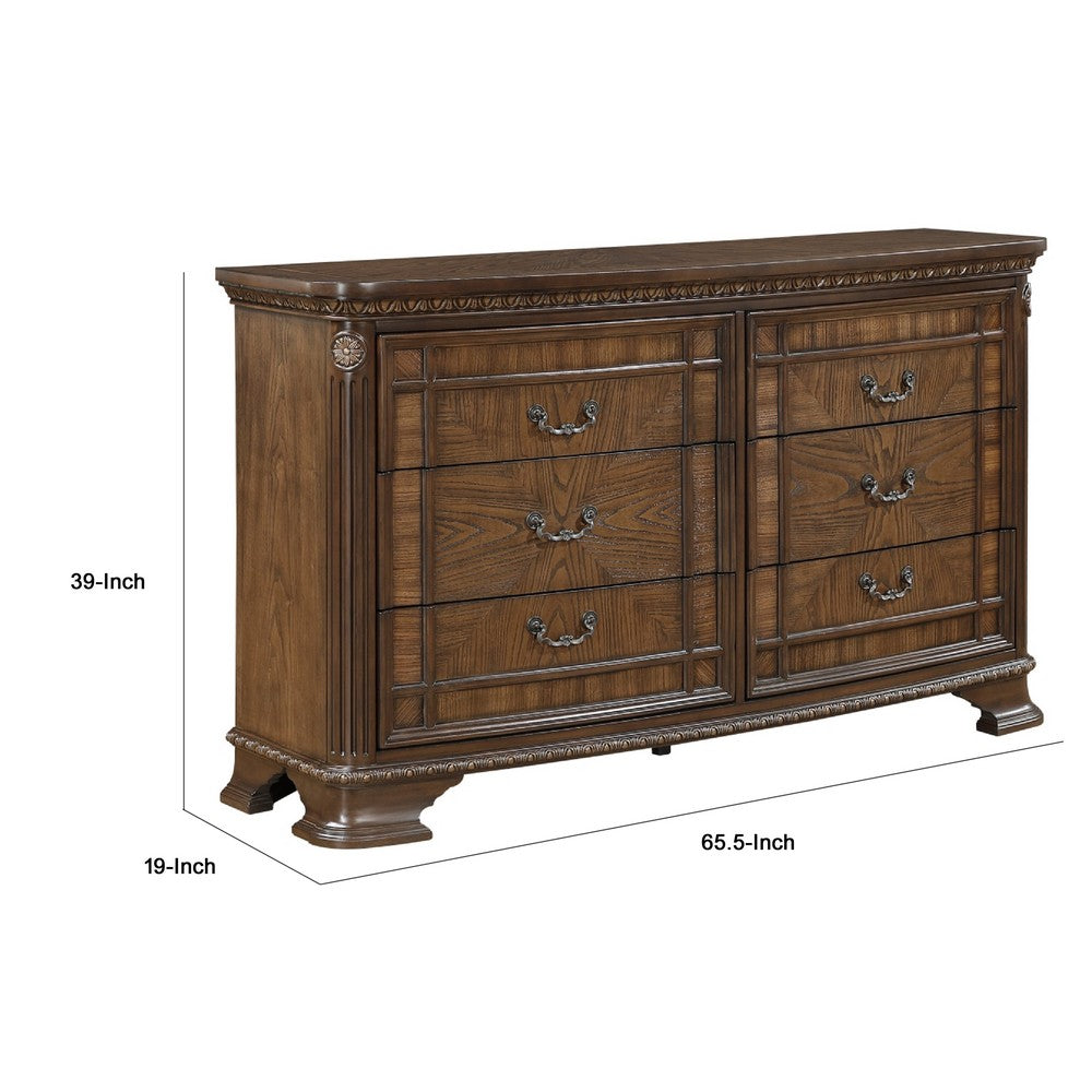 Brix Wide Dresser 66" | 6 Drawers w Bronze Drop Handles | Dark Brown