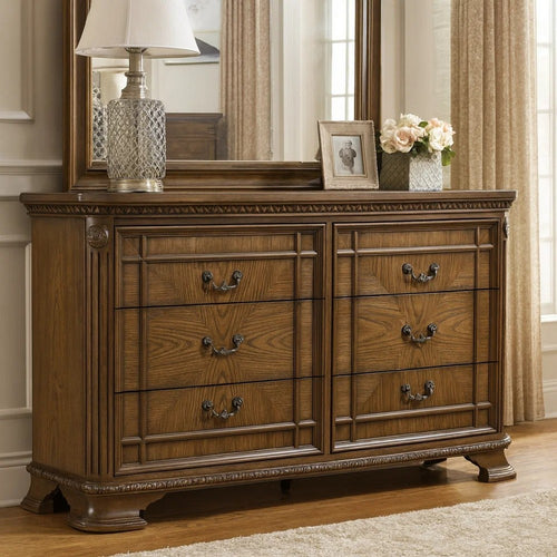 Brix Wide Dresser 66" | 6 Drawers w Bronze Drop Handles | Dark Brown