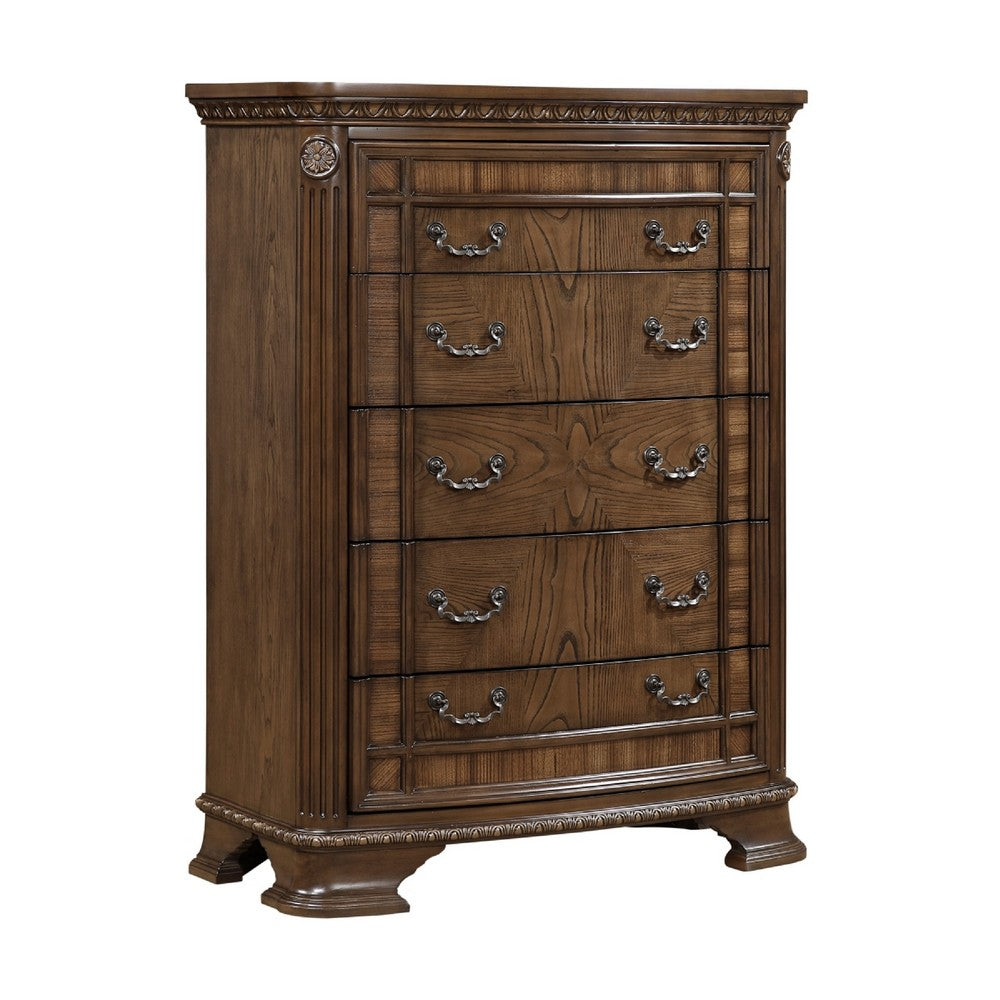 Brix Tall Dresser Chest | 5 Drawers w Bronze Drop Handles | Dark Brown
