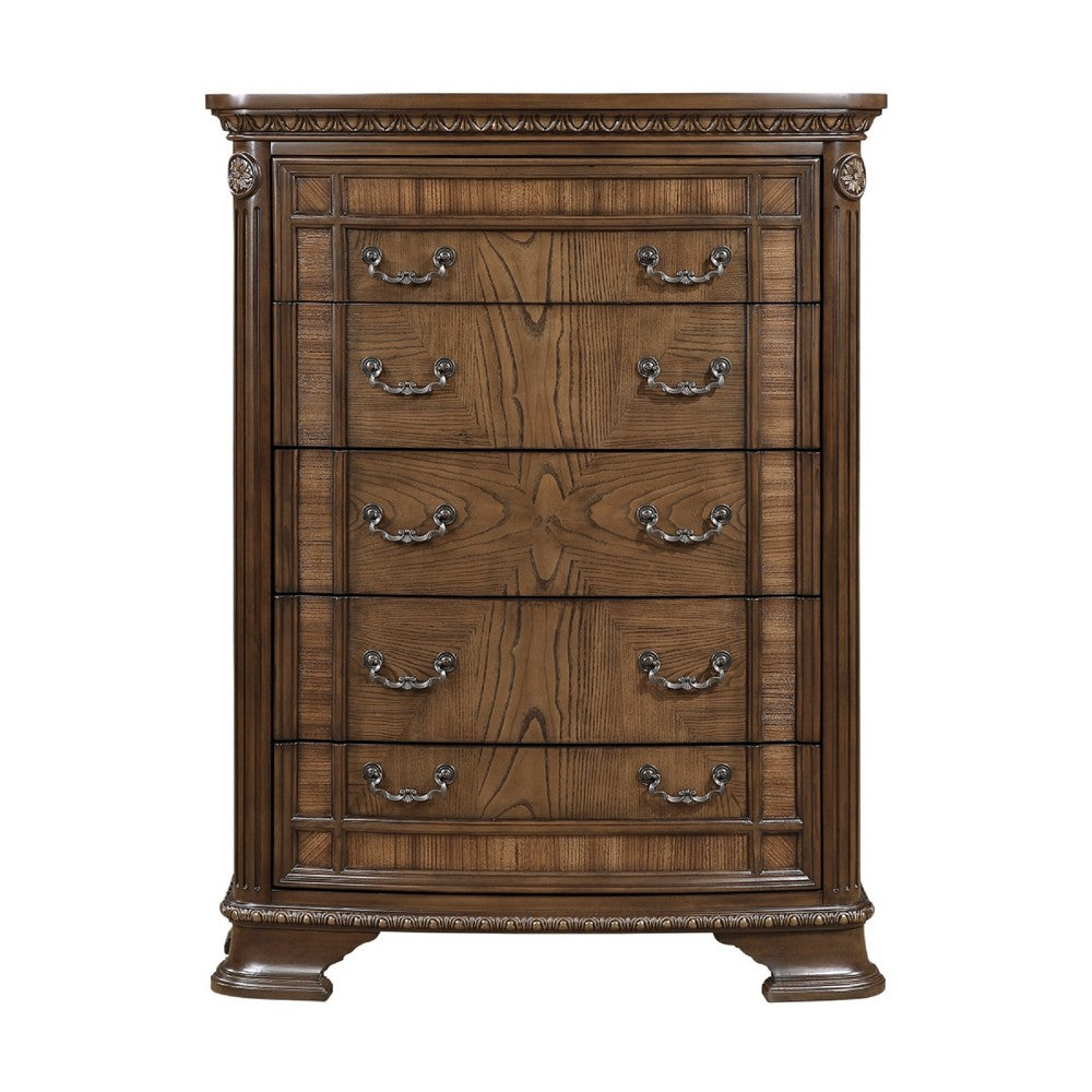 Brix Tall Dresser Chest | 5 Drawers w Bronze Drop Handles | Dark Brown