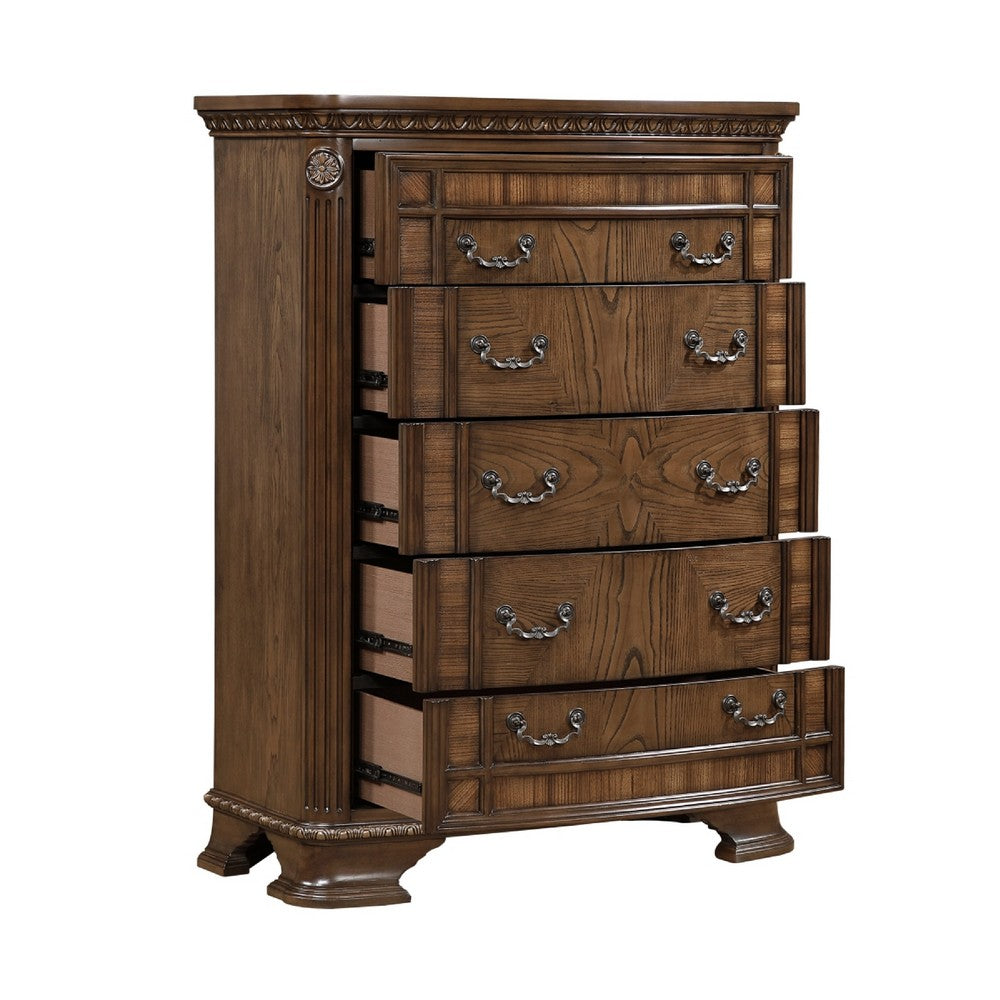 Brix Tall Dresser Chest | 5 Drawers w Bronze Drop Handles | Dark Brown