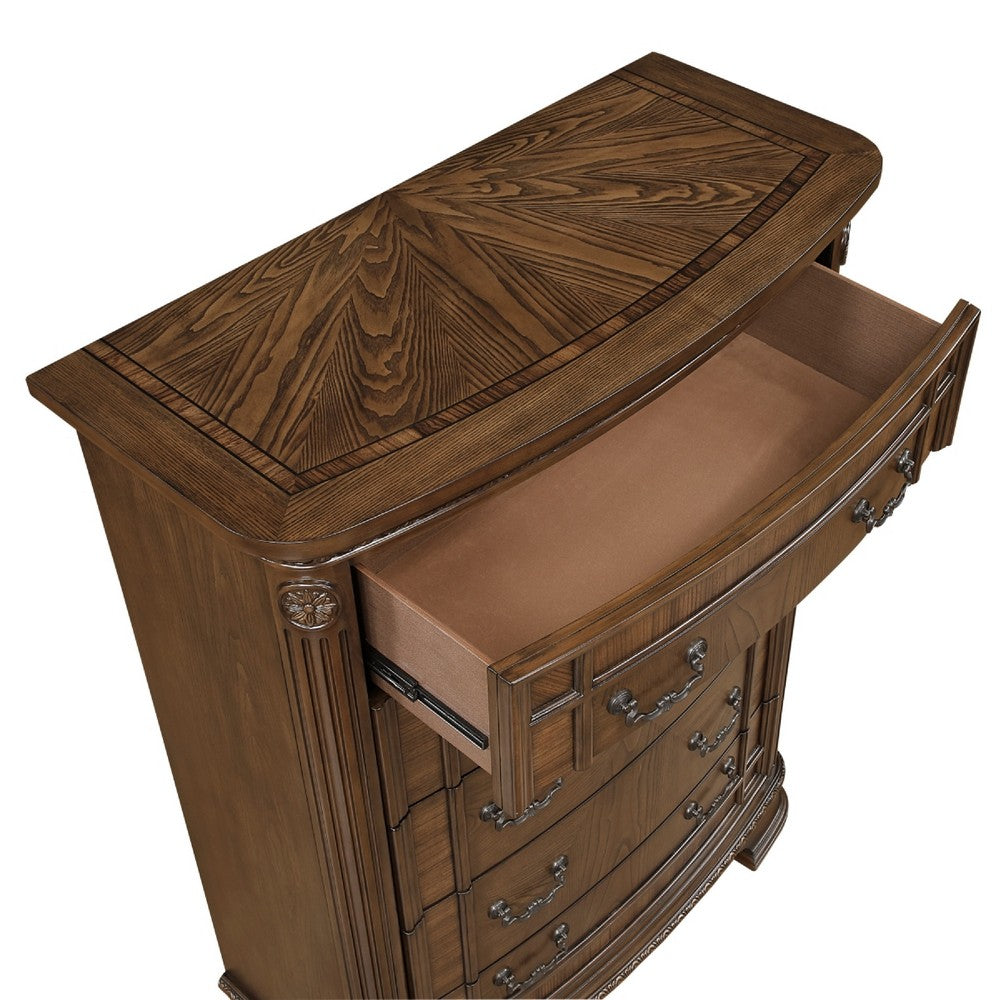 Brix Tall Dresser Chest | 5 Drawers w Bronze Drop Handles | Dark Brown