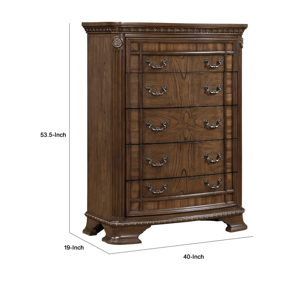 Brix Tall Dresser Chest | 5 Drawers w Bronze Drop Handles | Dark Brown