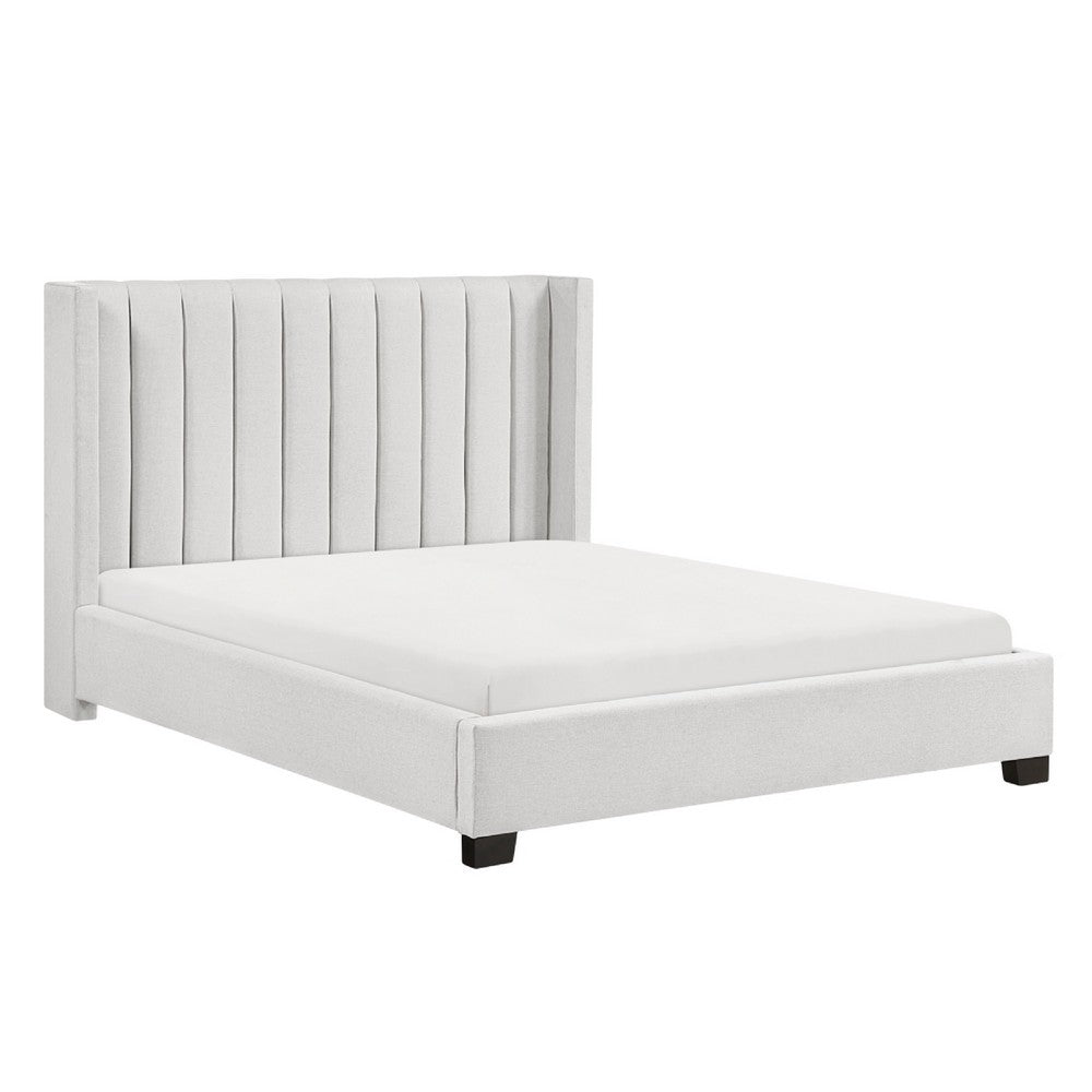 Mexy Queen Size Bed | Beige Upholstery Channel Tufted Wingback Design