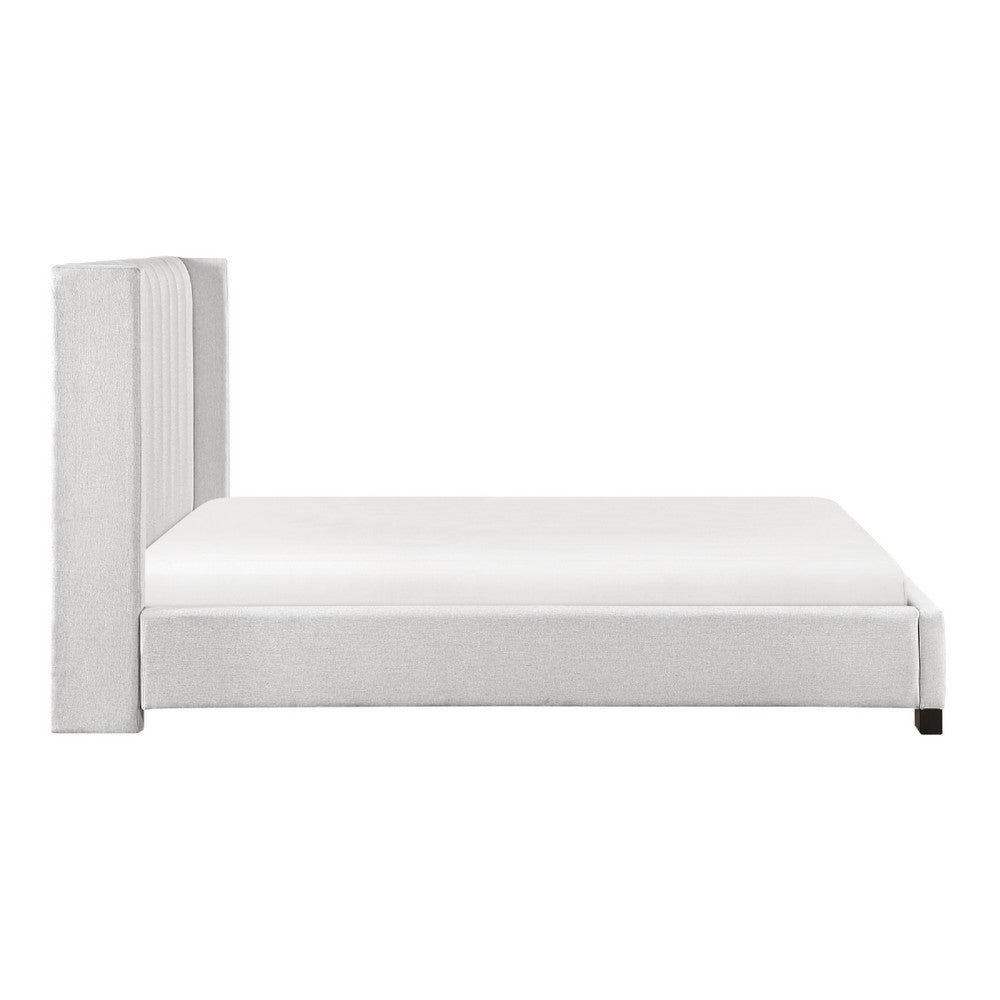 Mexy Queen Size Bed | Beige Upholstery Channel Tufted Wingback Design