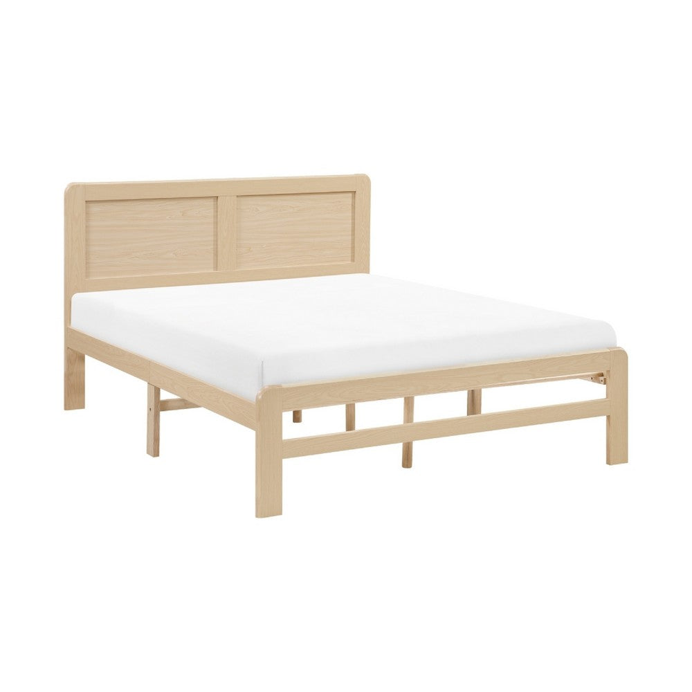 Cary Queen Size Platform Bed w Recessed Panel Headboard | Light Brown