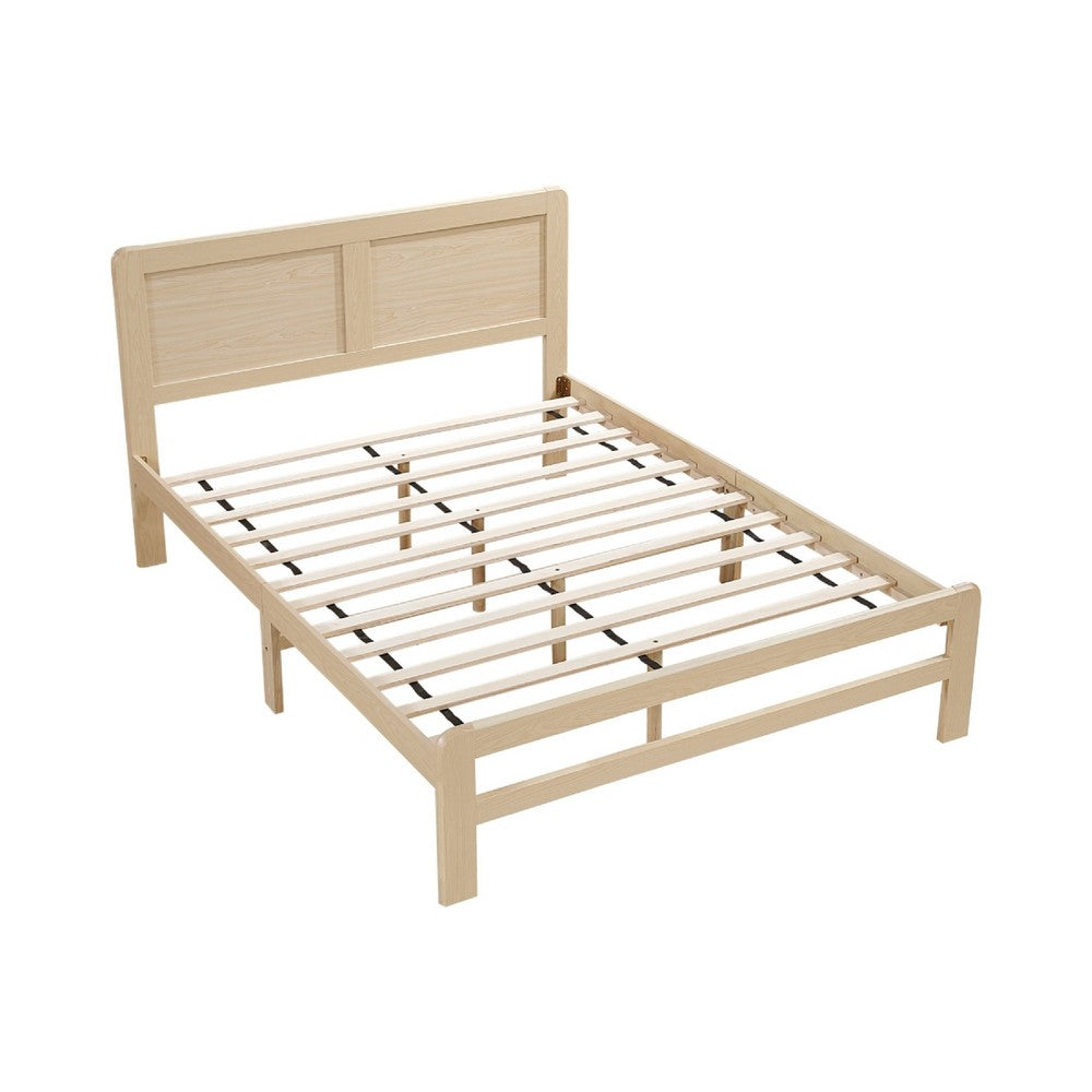 Cary Queen Size Platform Bed w Recessed Panel Headboard | Light Brown