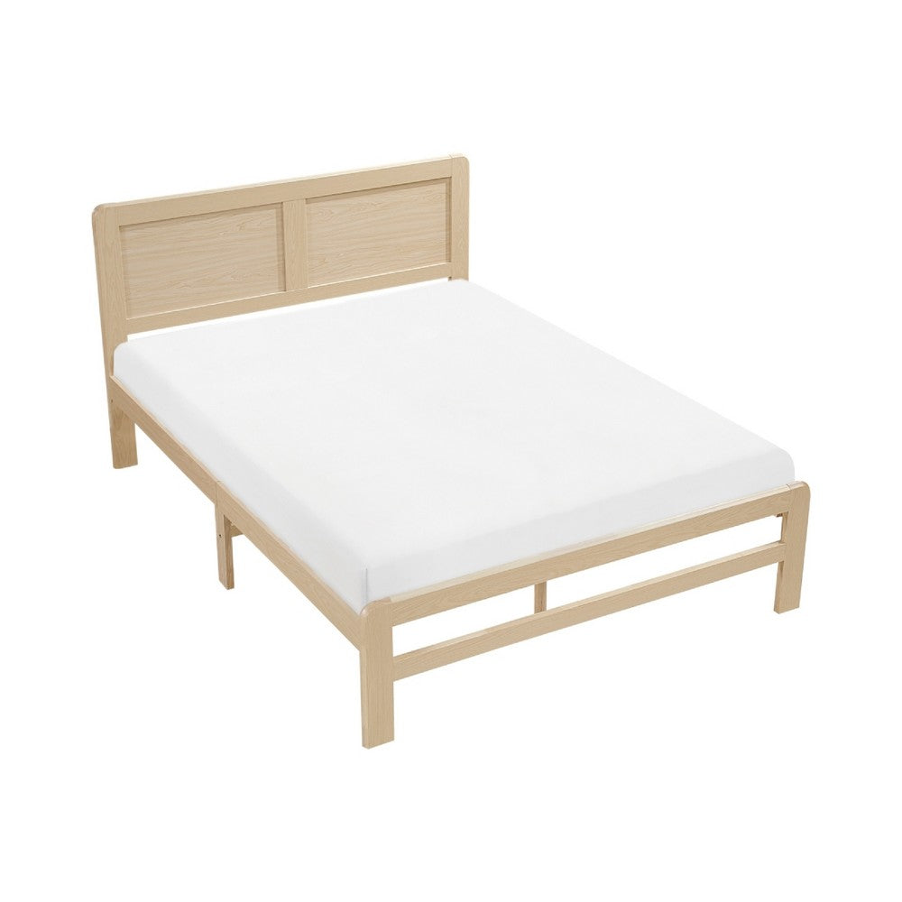 Cary Queen Size Platform Bed w Recessed Panel Headboard | Light Brown