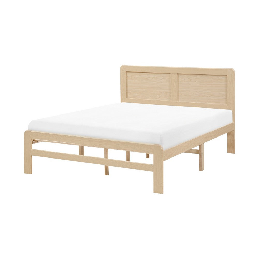Cary Queen Size Platform Bed w Recessed Panel Headboard | Light Brown