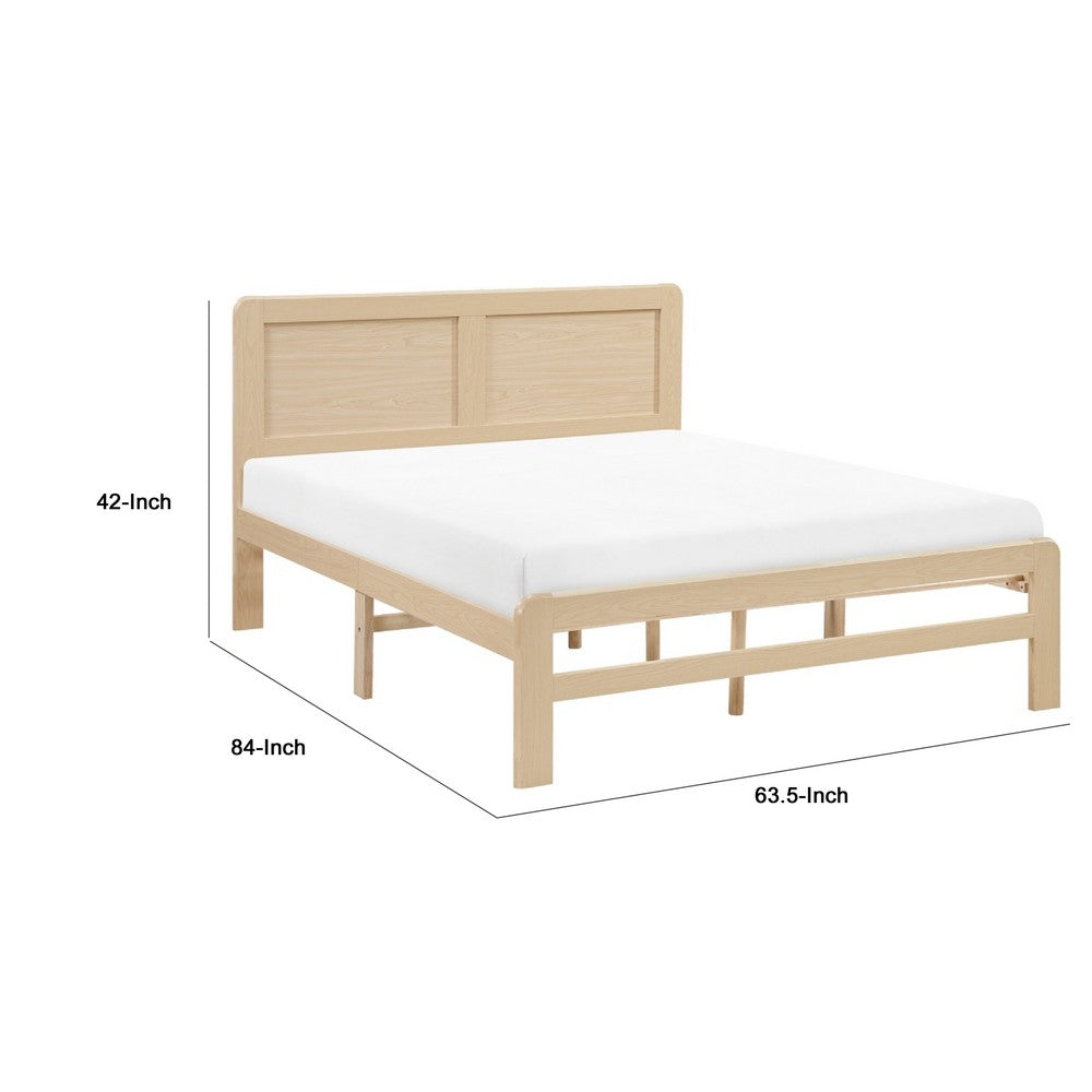 Cary Queen Size Platform Bed w Recessed Panel Headboard | Light Brown