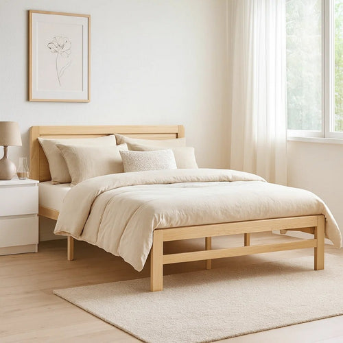 Cary Queen Size Platform Bed w Recessed Panel Headboard | Light Brown