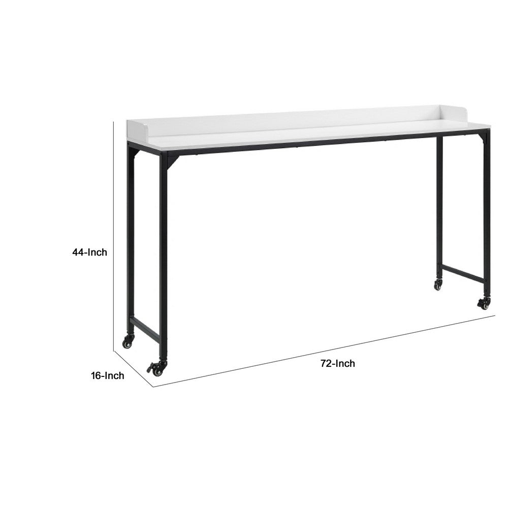 Sem Bed Desk | 72" White Top w Adjustable Height | Black Metal Legs