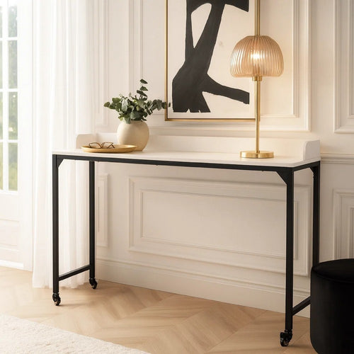 Sem Bed Desk | 72" White Top w Adjustable Height | Black Metal Legs