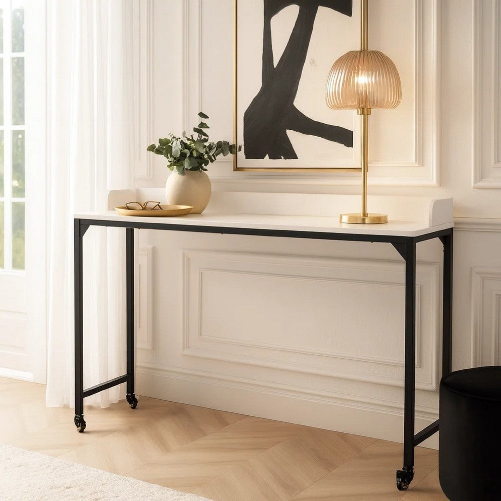 Sem Bed Desk | 72" White Top w Adjustable Height | Black Metal Legs