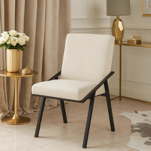 Hely Dining Side Chair Set of 2 | Cream Seat & Back | Black Metal Base