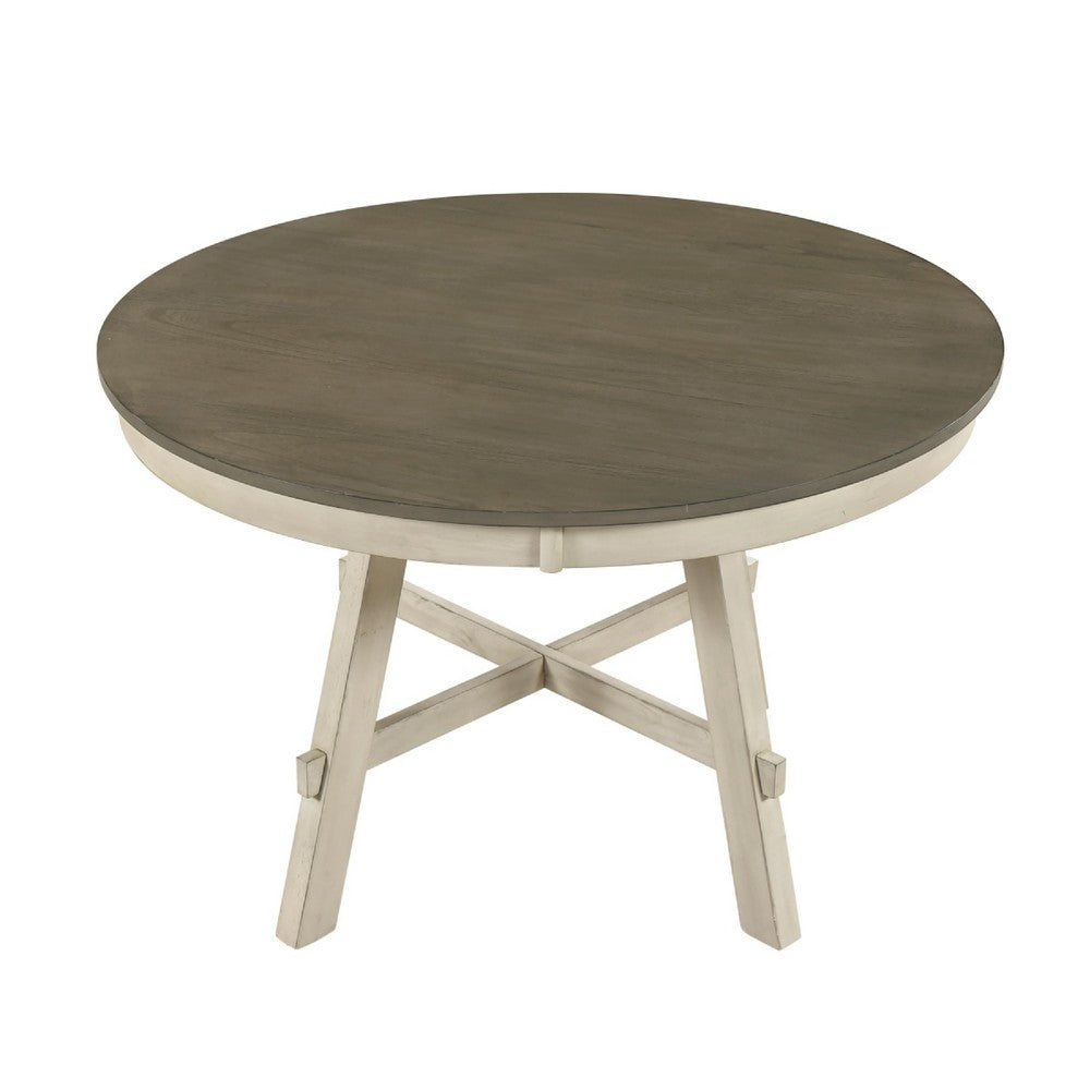 Oma Dining Table | 48" Round Graywash Top | Antique White Base