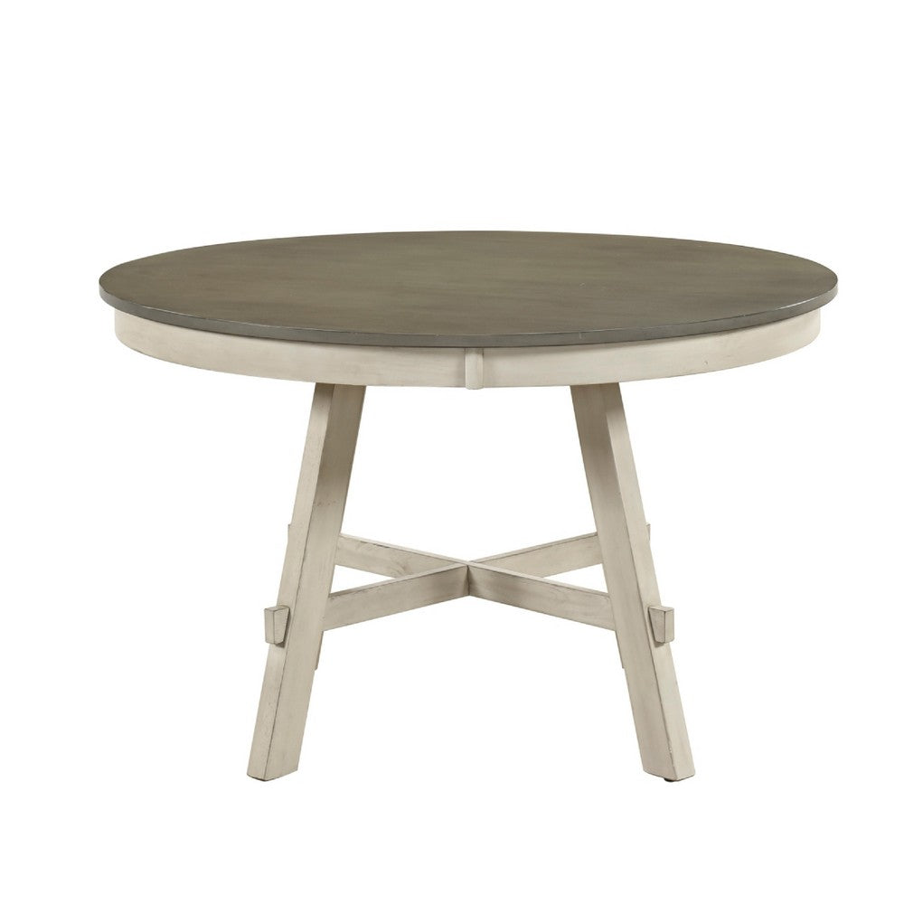 Oma Dining Table | 48" Round Graywash Top | Antique White Base