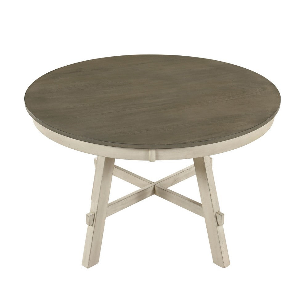 Oma Dining Table | 48" Round Graywash Top | Antique White Base