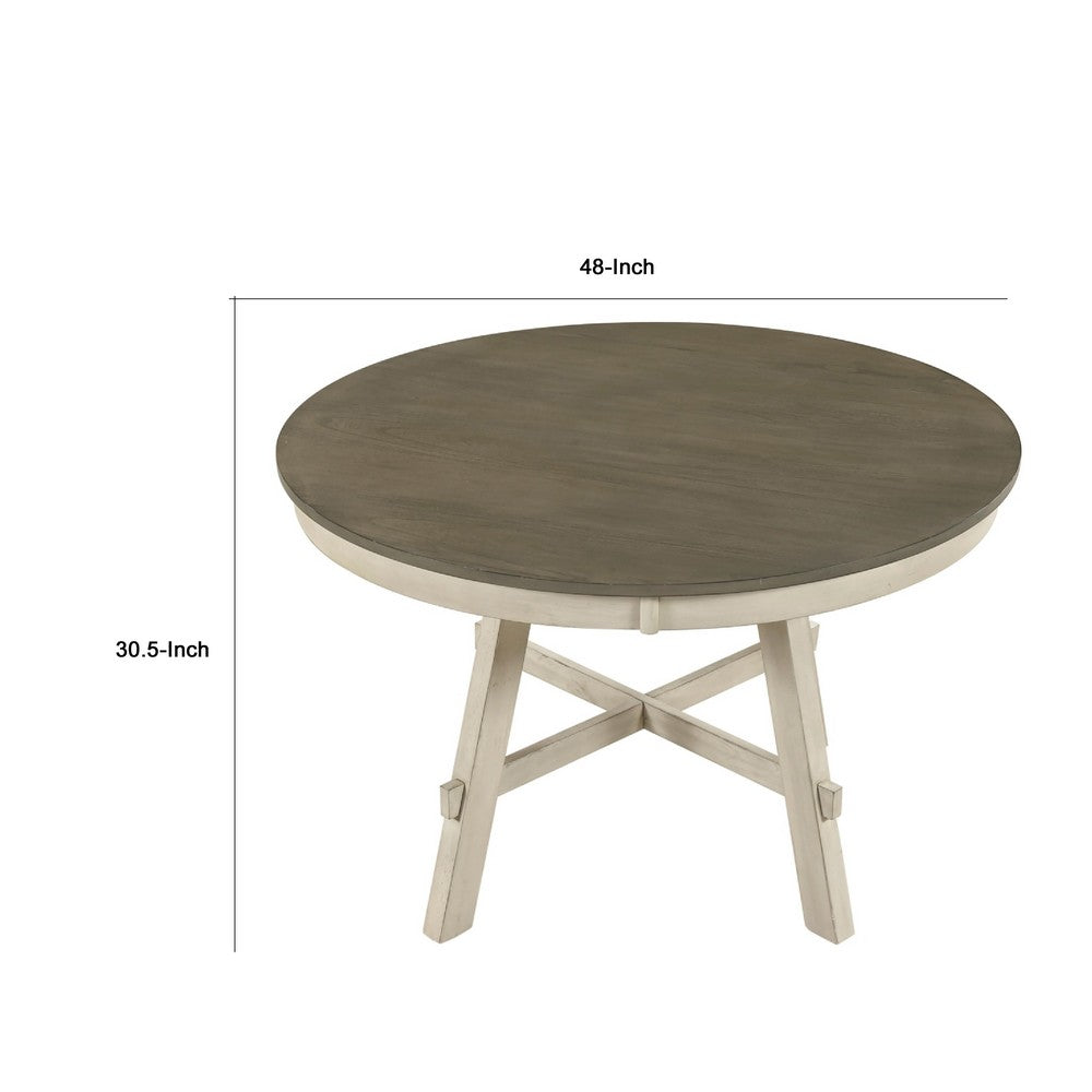 Oma Dining Table | 48" Round Graywash Top | Antique White Base