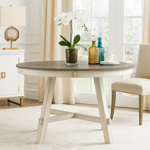 Oma Dining Table | 48" Round Graywash Top | Antique White Base