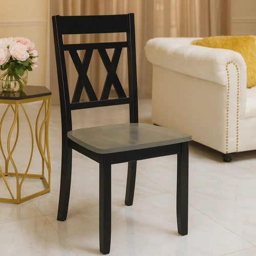 Oma Dining Side Chair Set of 2 | Black Farmhouse Cross Design | Gray Seat