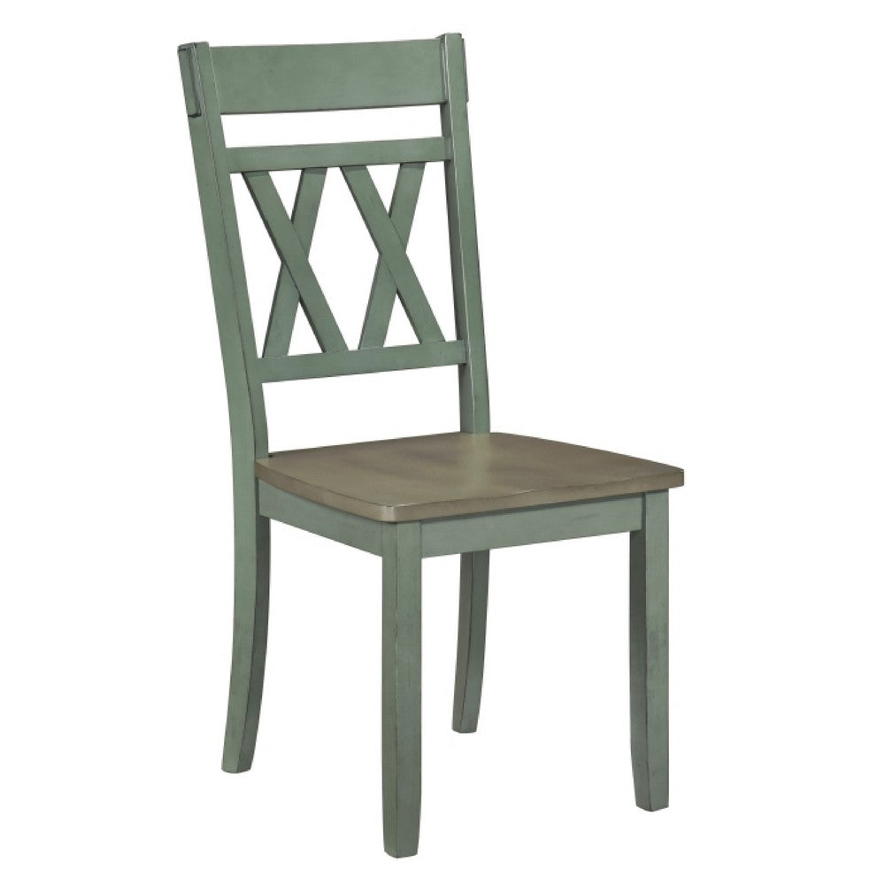 Oma Dining Side Chair Set of 2 | Teal Green Farmhouse Design | Gray Seat