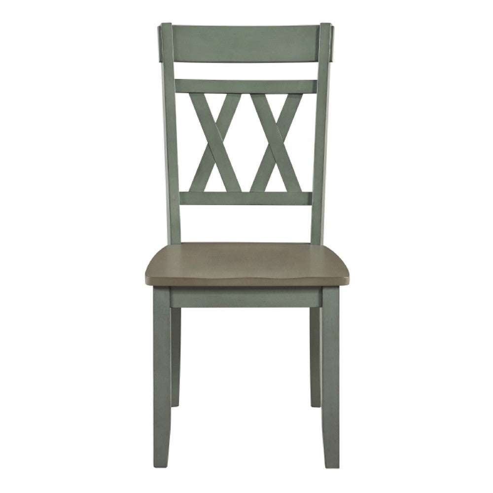 Oma Dining Side Chair Set of 2 | Teal Green Farmhouse Design | Gray Seat