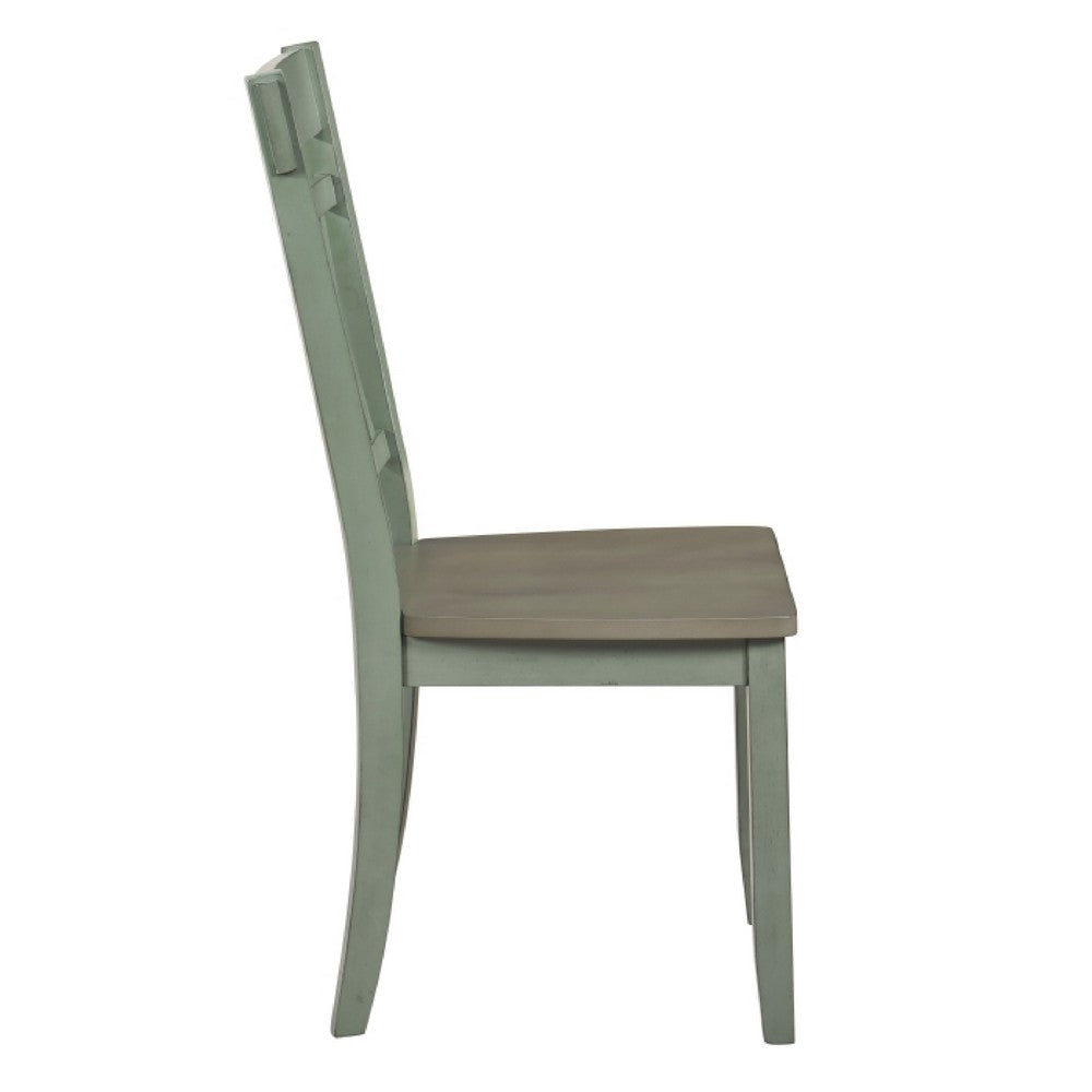 Oma Dining Side Chair Set of 2 | Teal Green Farmhouse Design | Gray Seat