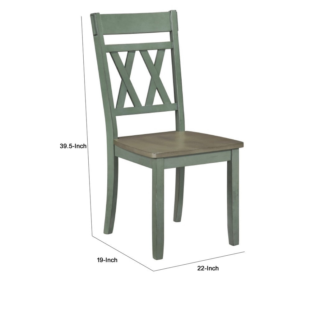 Oma Dining Side Chair Set of 2 | Teal Green Farmhouse Design | Gray Seat