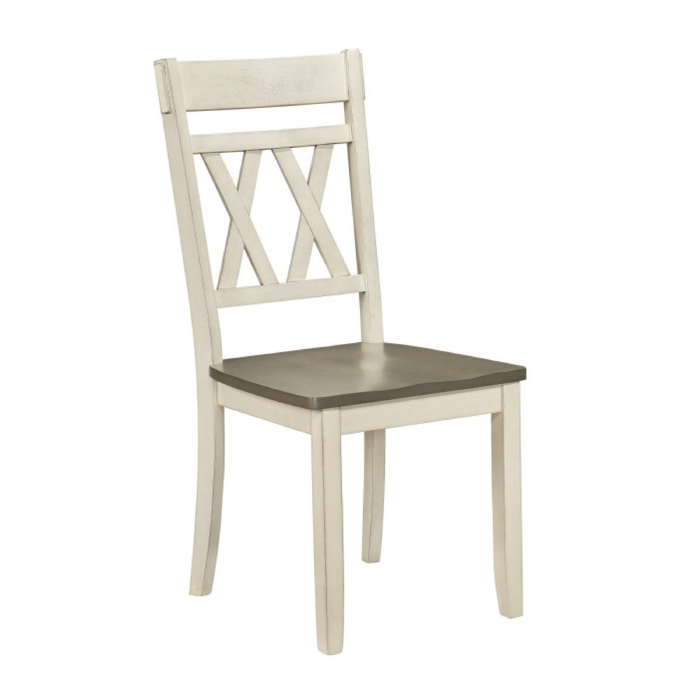 Oma Dining Side Chair Set of 2 | Antique White Farmhouse Back | Gray Seat