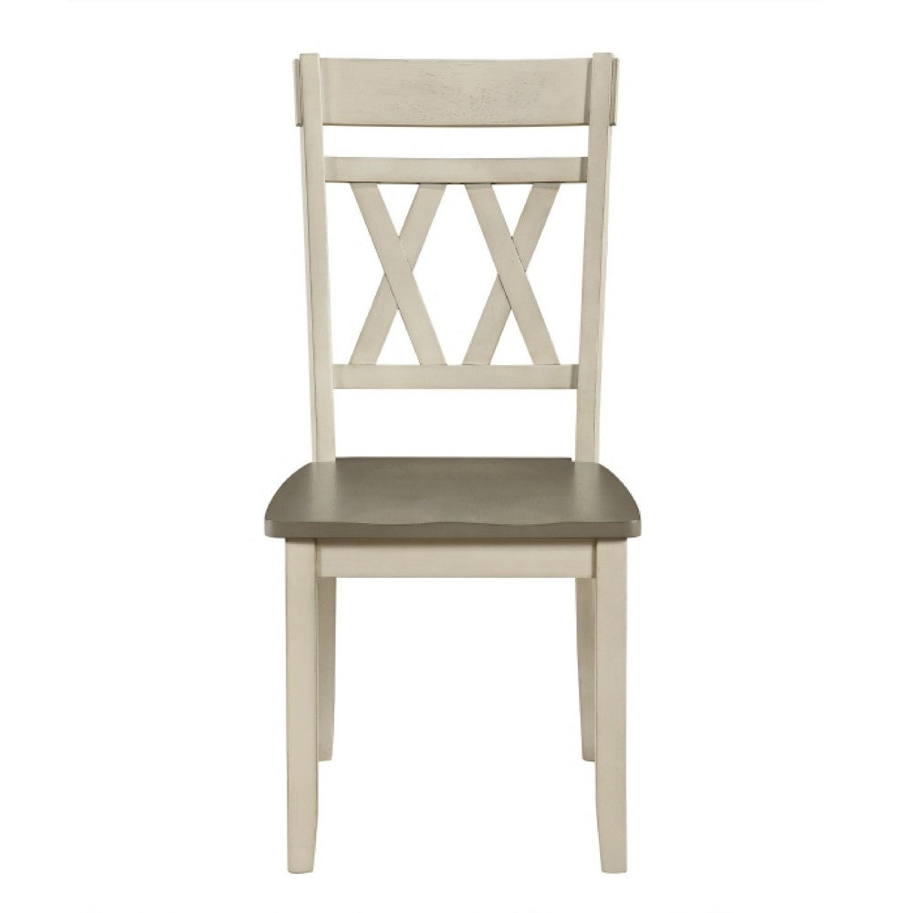 Oma Dining Side Chair Set of 2 | Antique White Farmhouse Back | Gray Seat