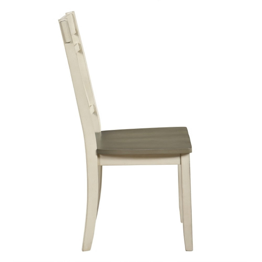 Oma Dining Side Chair Set of 2 | Antique White Farmhouse Back | Gray Seat