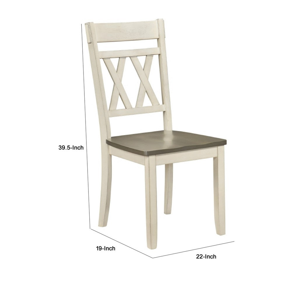 Oma Dining Side Chair Set of 2 | Antique White Farmhouse Back | Gray Seat