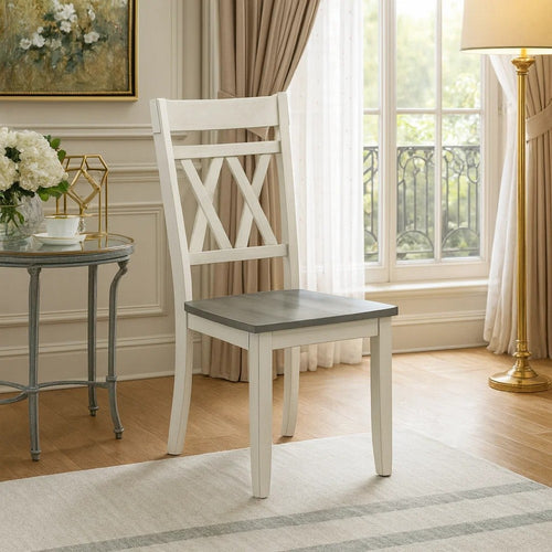 Oma Dining Side Chair Set of 2 | Antique White Farmhouse Back | Gray Seat