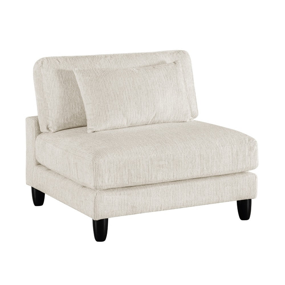 Mear Armless Chair | Beige Microfiber | Lumbar Pillow | Black Wood Legs